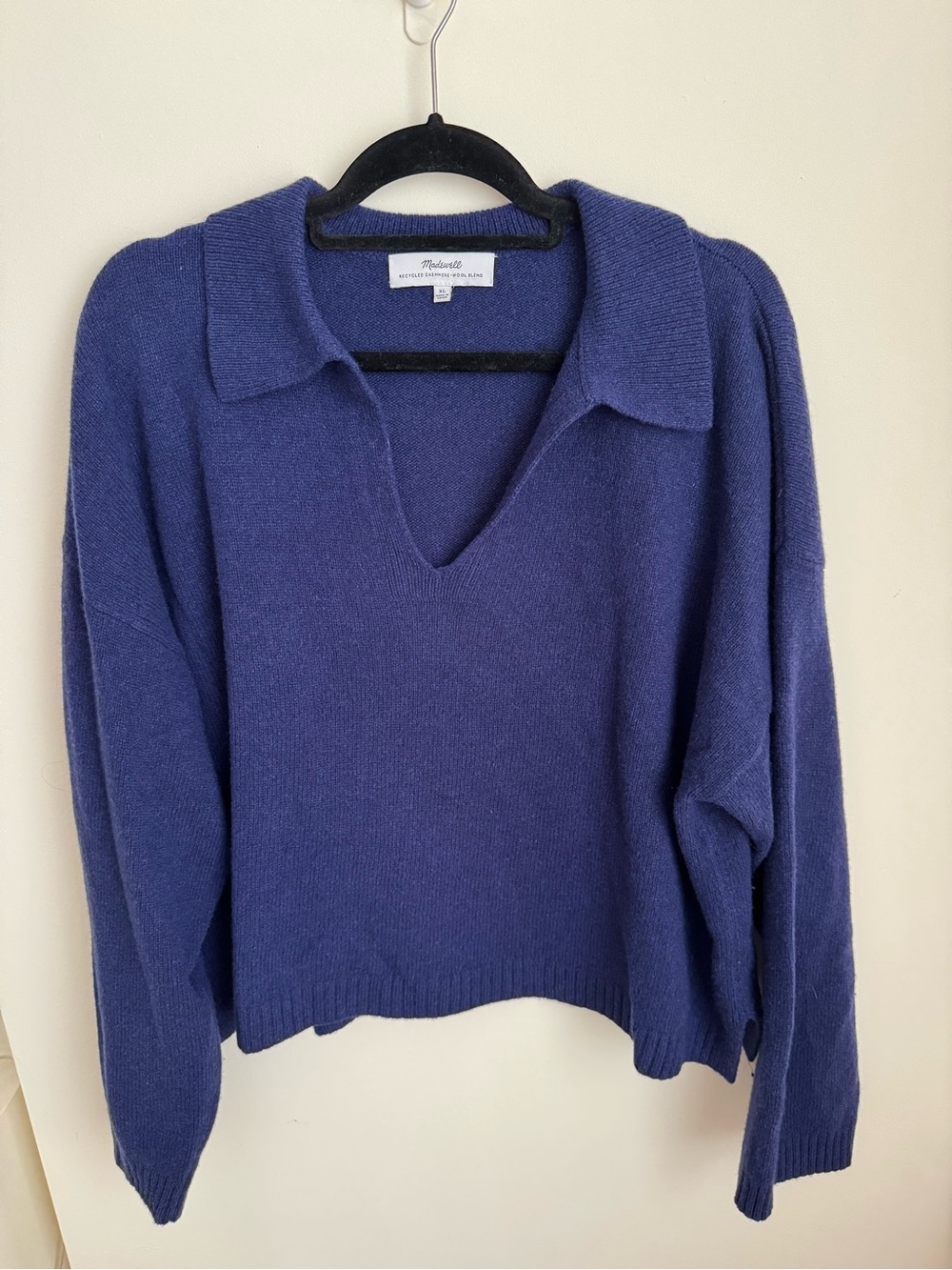 Madewell Blue V Neck Cashmere/Wool Sweater, Size XL